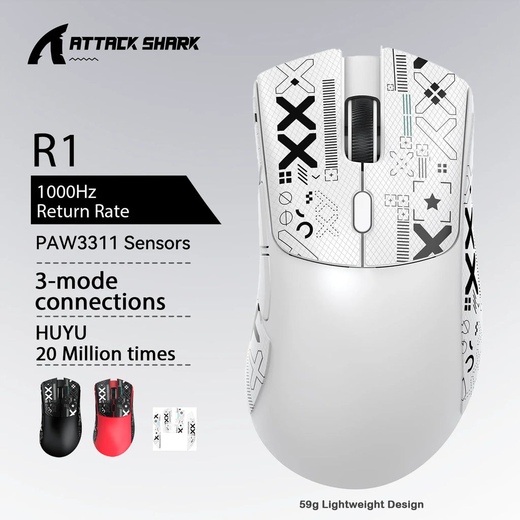 R1 X11 Wireless Gaming Mouse, 18K DPI PAW3311, Tri-Mode Bluetooth/2.4Ghz/Wired, Lightweight, Macro Gaming Mouse
